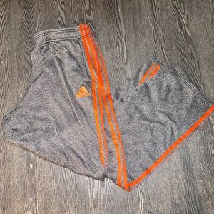 grey and orange adidas joggers
